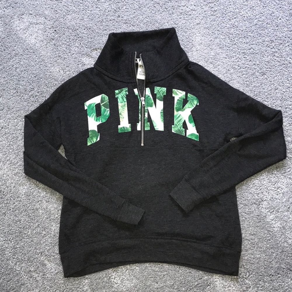 PINK gray quarter zip with leafy pattern